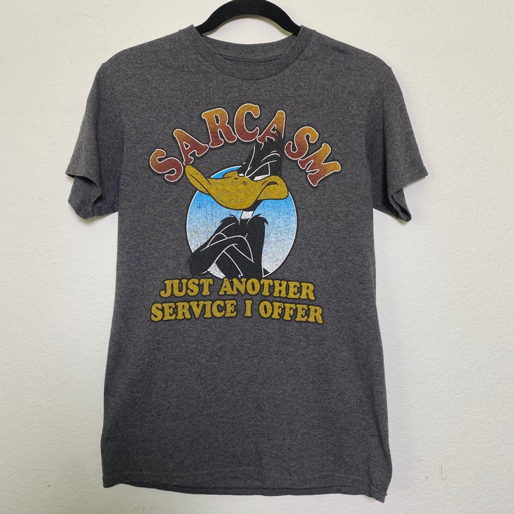 Looney Tunes Daffy Duck Sarcasm T-Shirt Warner Bros‎ Gray Womens Small